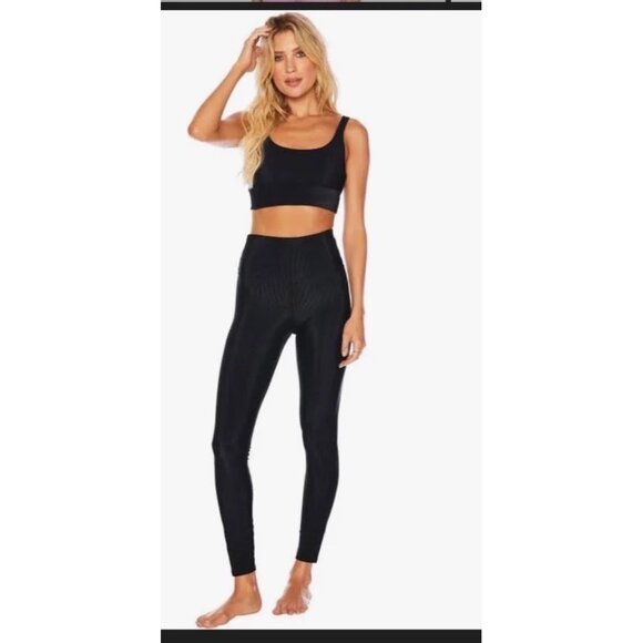Beach Riot Sport Black High-Waisted Ribbed Leggings M Polyester/Spandex Womens A - Picture 1 of 5